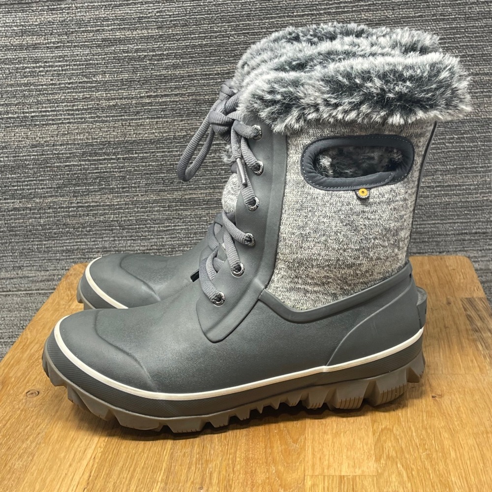 Bogs Arcata Knit Winter Boots Women 8 Gray Waterproof Faux Fur Insulated Snow - Picture 3 of 15
